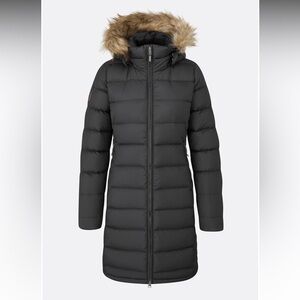 NWT Rab Deep Cover Black Parka Coat with Faux Fur Hood